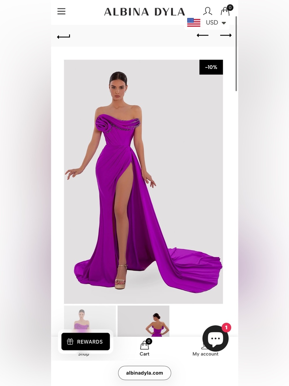 Albina Dyla Strapless Fuchsia Evening Gown with High Slit